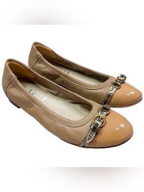 AGL | Monika Leather Cap Toe Tan Nude Patent Designer Ballet Flats Shoes 36.5